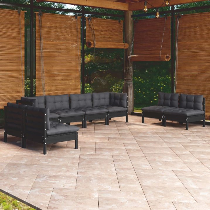 vidaXL 9-tlg. Garten-Lounge-Set mit Grauen Kissen Kiefer Massivholz