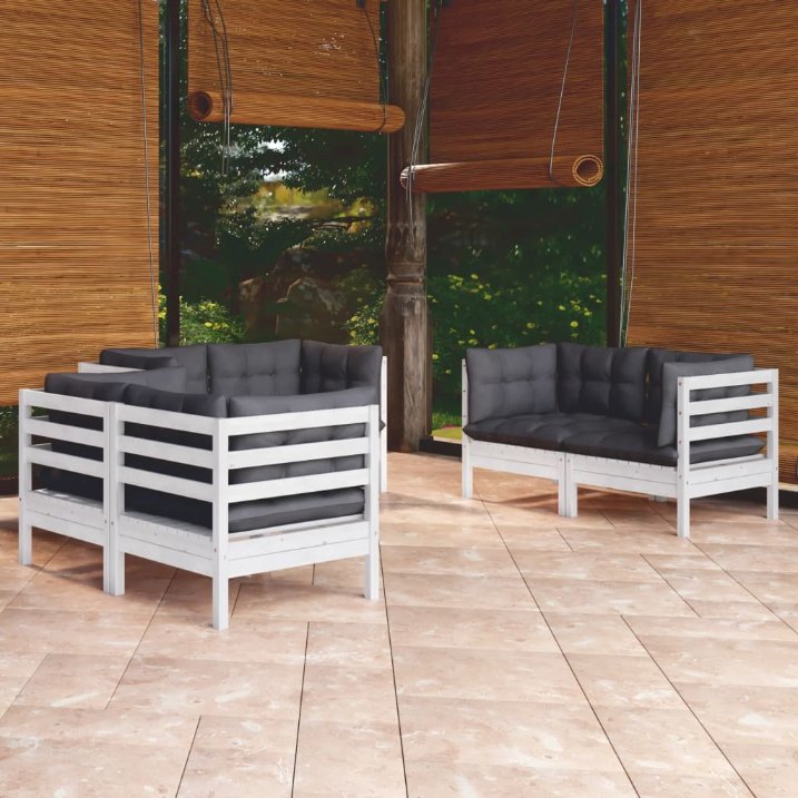 vidaXL 6-tlg. Garten-Lounge-Set mit Grauen Kissen Kiefer Massivholz