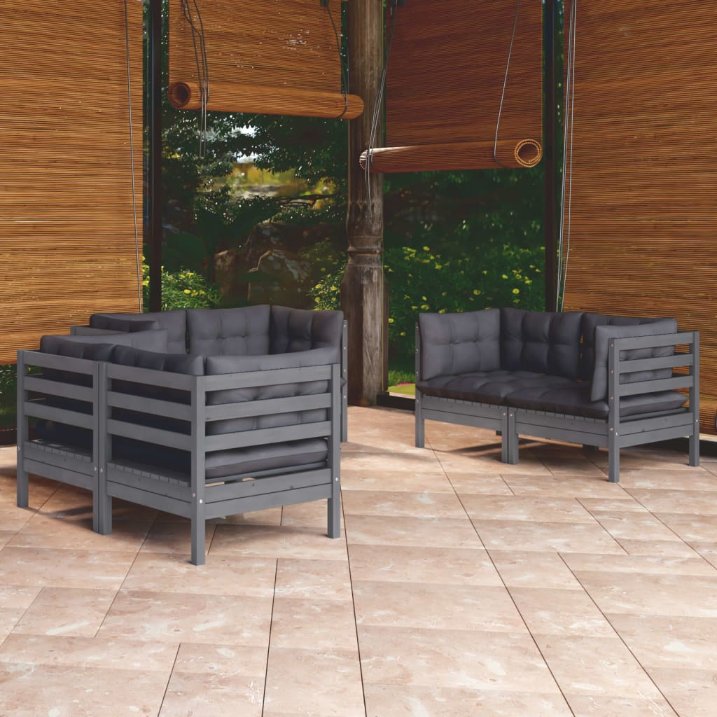 vidaXL 6-tlg. Garten-Lounge-Set mit Grauen Kissen Kiefer Massivholz