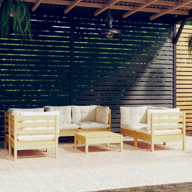 vidaXL 7-tlg. Garten-Lounge-Set mit Grauen Kissen Kiefer Massivholz