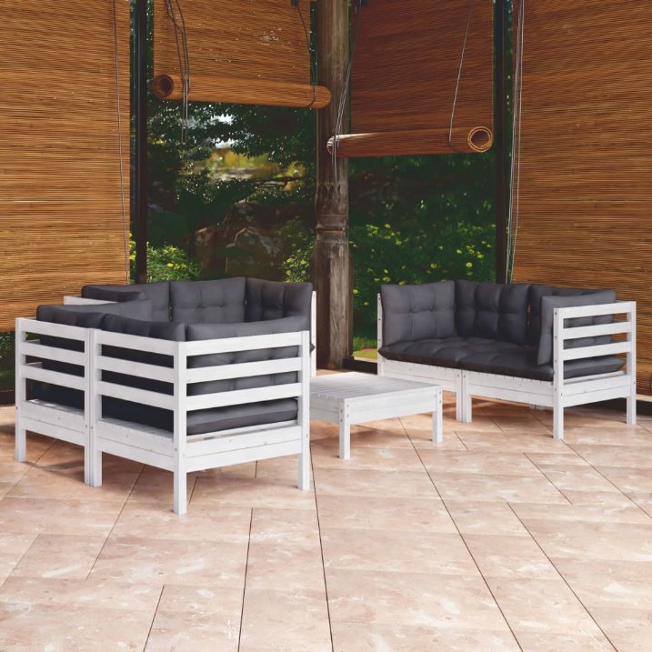 vidaXL 7-tlg. Garten-Lounge-Set mit Grauen Kissen Kiefer Massivholz