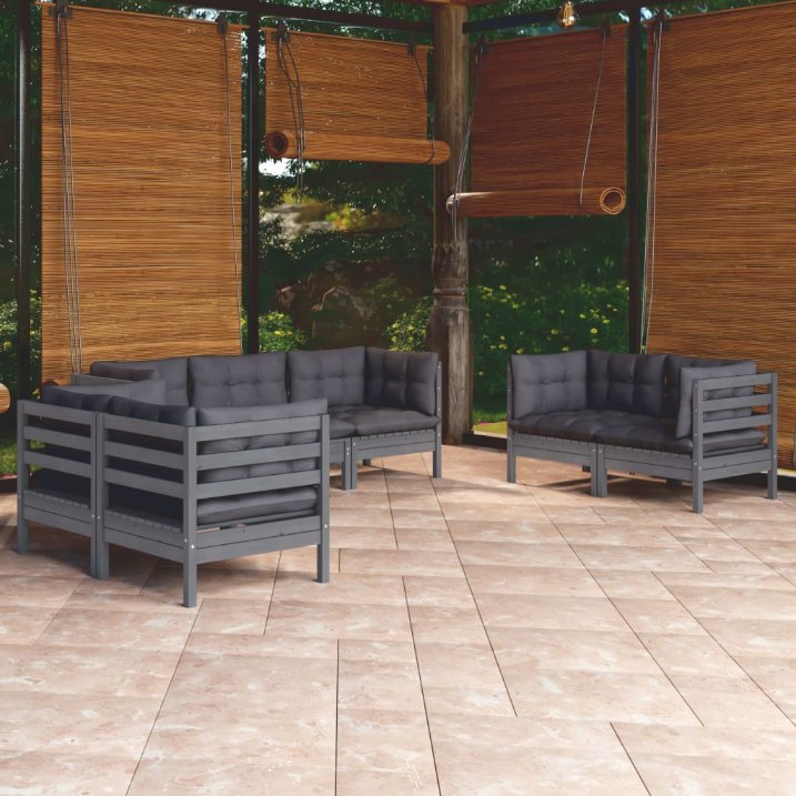 vidaXL 7-tlg. Garten-Lounge-Set mit Grauen Kissen Kiefer Massivholz