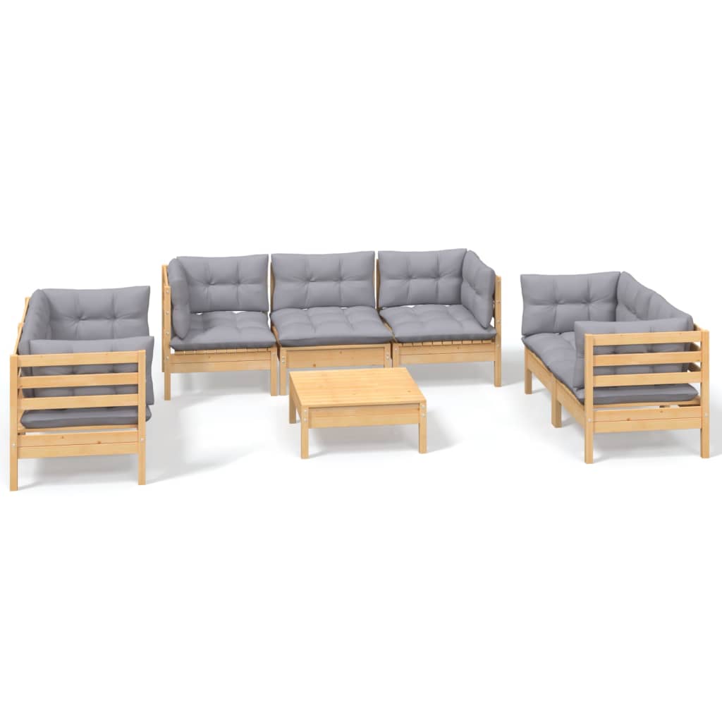 vidaXL 8-tlg. Garten-Lounge-Set mit Grauen Kissen Kiefer Massivholz