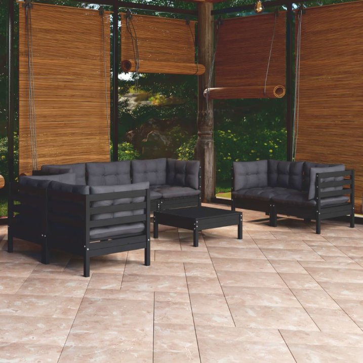 vidaXL 8-tlg. Garten-Lounge-Set mit Grauen Kissen Kiefer Massivholz