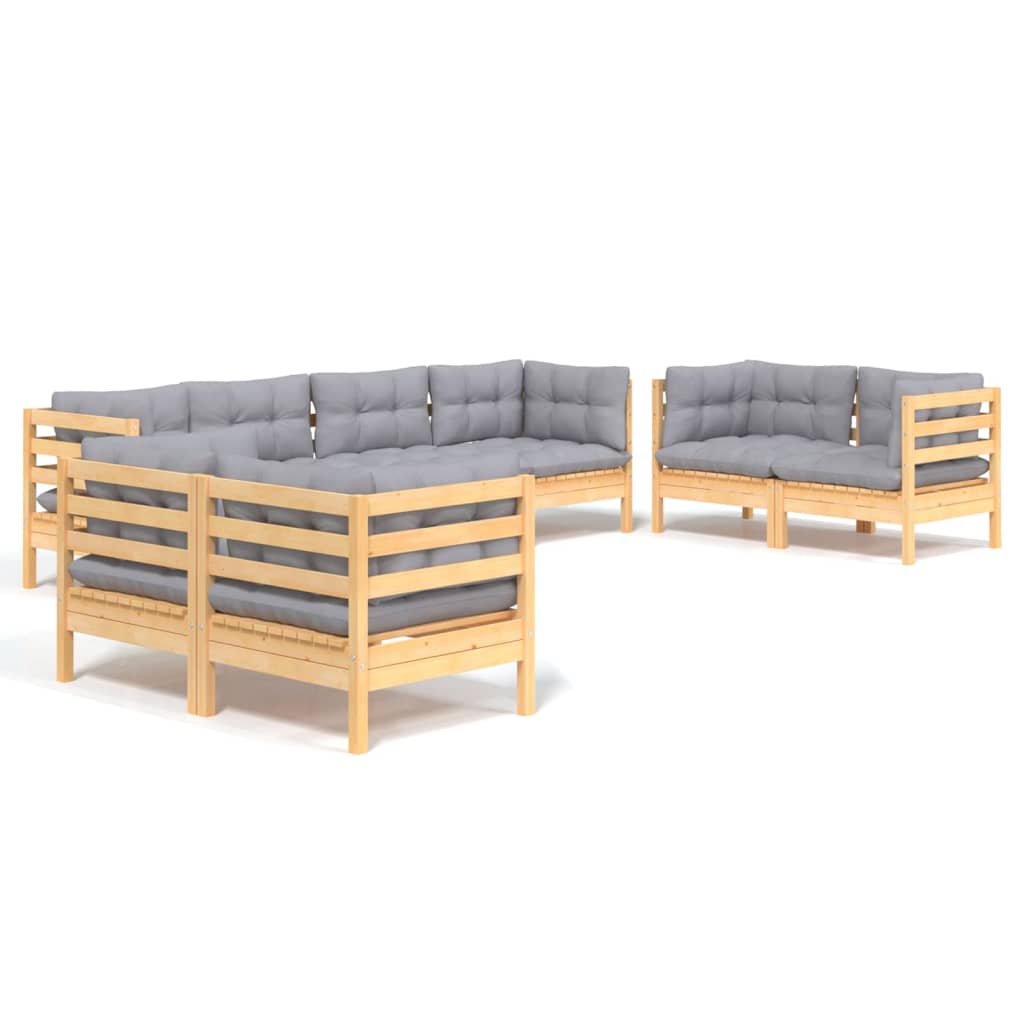 vidaXL 8-tlg. Garten-Lounge-Set mit Grauen Kissen Kiefer Massivholz
