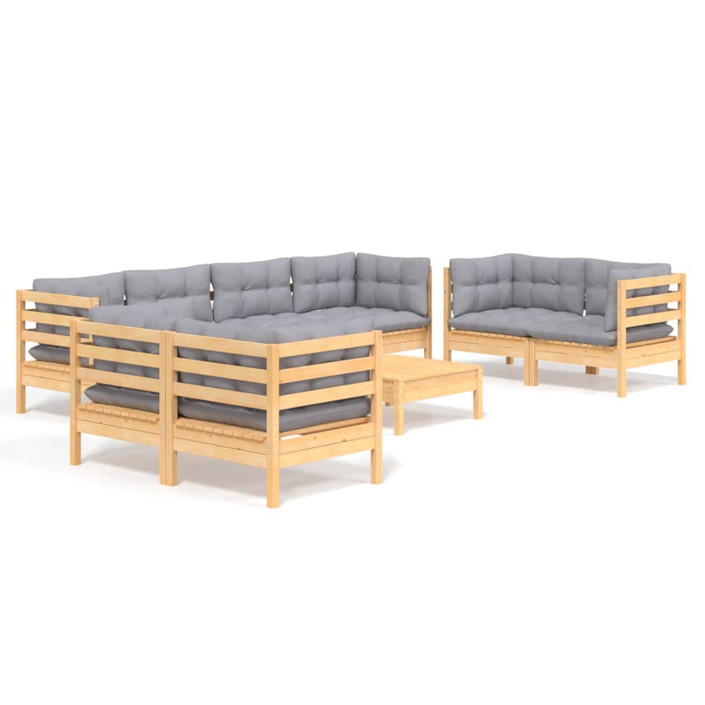 vidaXL 9-tlg. Garten-Lounge-Set mit Grauen Kissen Kiefer Massivholz