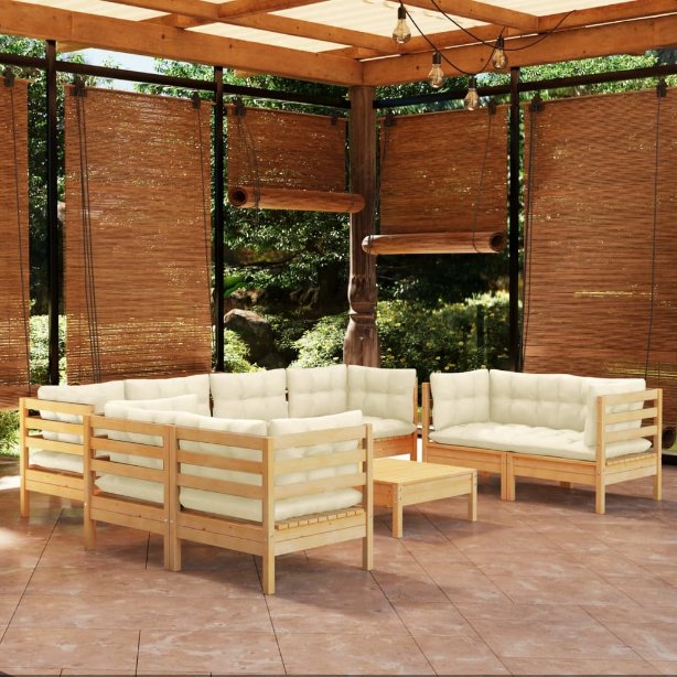 vidaXL 9-tlg. Garten-Lounge-Set mit Grauen Kissen Kiefer Massivholz