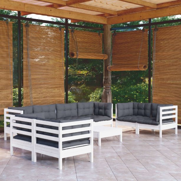 vidaXL 9-tlg. Garten-Lounge-Set mit Grauen Kissen Kiefer Massivholz