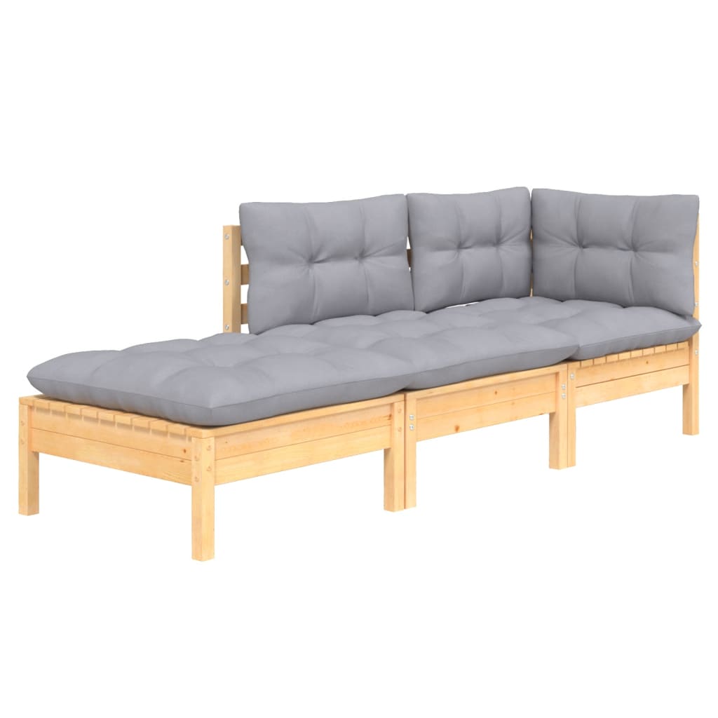 vidaXL 3-tlg. Garten-Lounge-Set mit Grauen Kissen Kiefer Massivholz