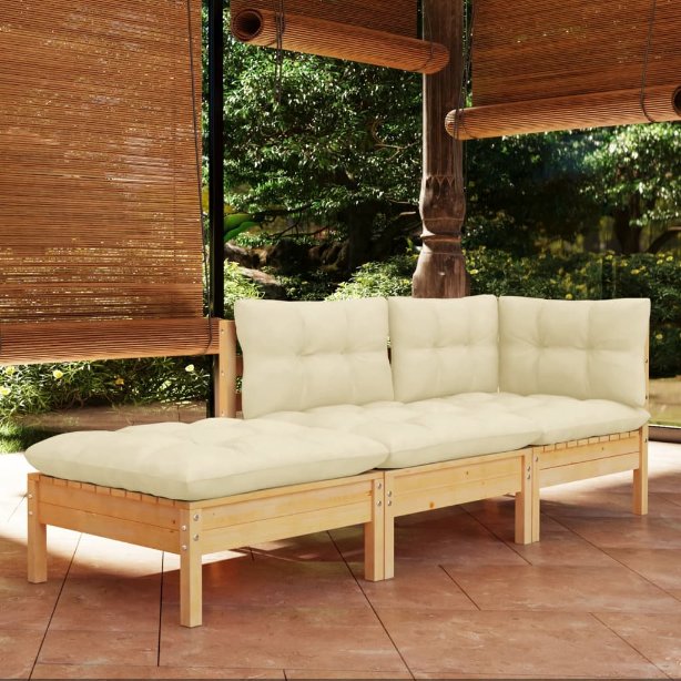 vidaXL 3-tlg. Garten-Lounge-Set mit Grauen Kissen Kiefer Massivholz