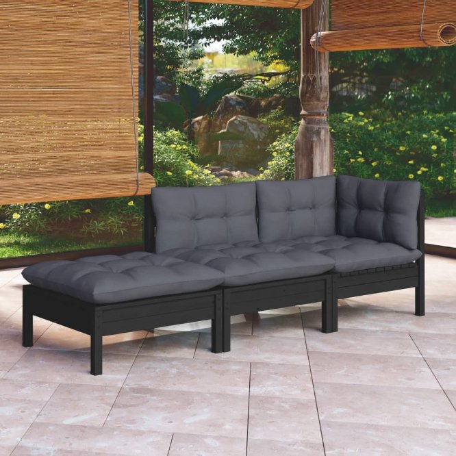 vidaXL 3-tlg. Garten-Lounge-Set mit Grauen Kissen Kiefer Massivholz