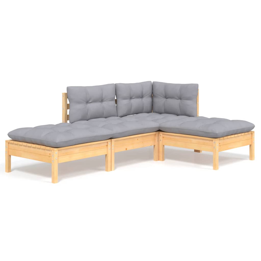 vidaXL 4-tlg. Garten-Lounge-Set mit Grauen Kissen Kiefer Massivholz