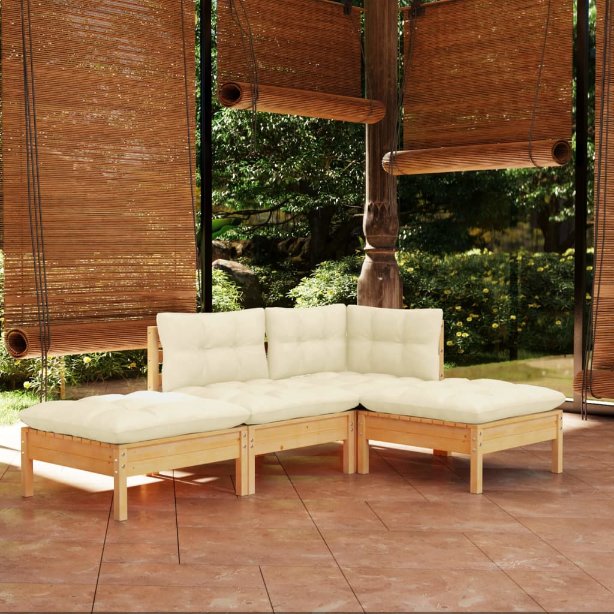 vidaXL 4-tlg. Garten-Lounge-Set mit Grauen Kissen Kiefer Massivholz