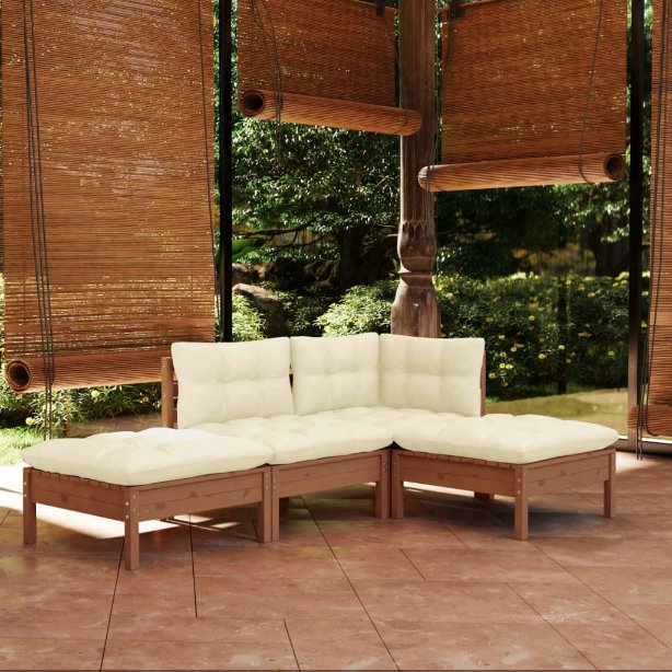 vidaXL 4-tlg. Garten-Lounge-Set mit Grauen Kissen Kiefer Massivholz