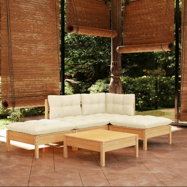 vidaXL 5-tlg. Garten-Lounge-Set mit Grauen Kissen Kiefernholz