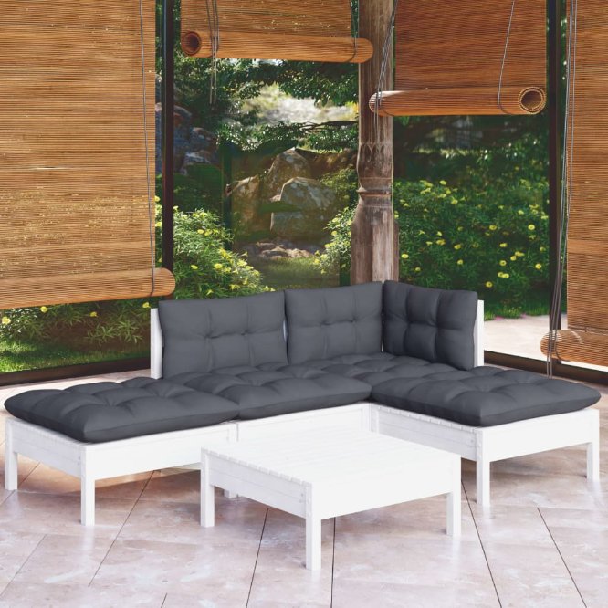 vidaXL 5-tlg. Garten-Lounge-Set mit Grauen Kissen Kiefernholz