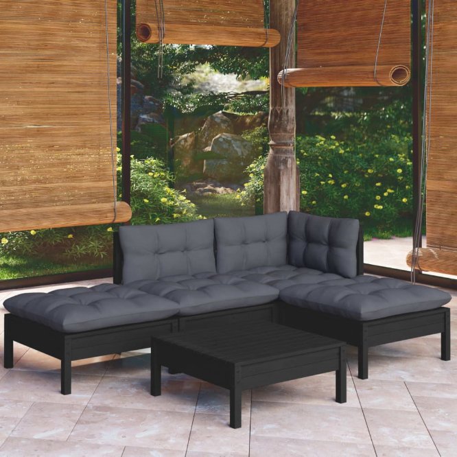 vidaXL 5-tlg. Garten-Lounge-Set mit Grauen Kissen Kiefernholz