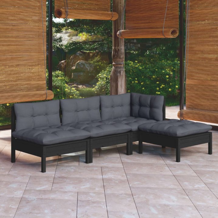vidaXL 4-tlg. Garten-Lounge-Set mit Grauen Kissen Kiefernholz