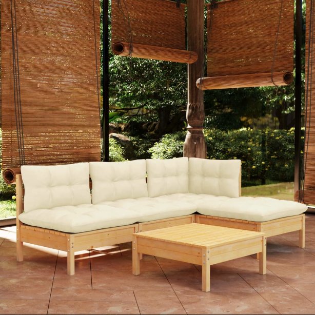 vidaXL 5-tlg. Garten-Lounge-Set mit Grauen Kissen Kiefernholz