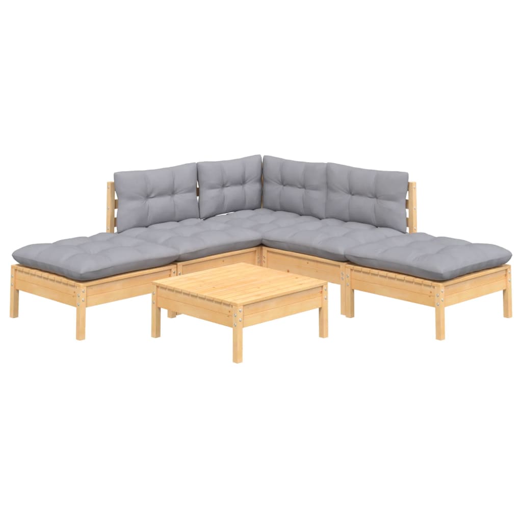 vidaXL 6-tlg. Garten-Lounge-Set mit Grauen Kissen Kiefernholz