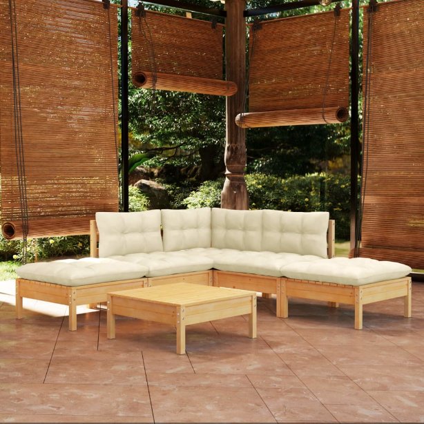 vidaXL 6-tlg. Garten-Lounge-Set mit Grauen Kissen Kiefernholz