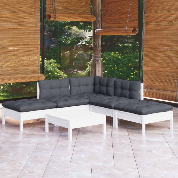 vidaXL 6-tlg. Garten-Lounge-Set mit Grauen Kissen Kiefernholz