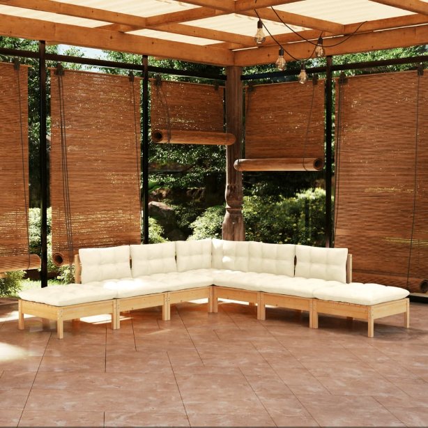 vidaXL 7-tlg. Garten-Lounge-Set mit Grauen Kissen Kiefernholz
