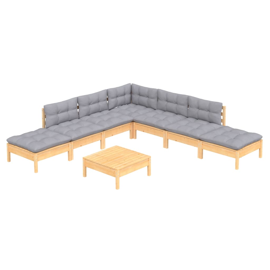 vidaXL 8-tlg. Garten-Lounge-Set mit Grauen Kissen Kiefernholz
