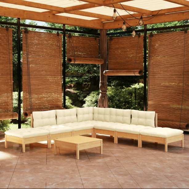 vidaXL 8-tlg. Garten-Lounge-Set mit Grauen Kissen Kiefernholz