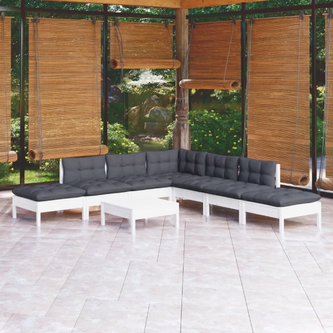 vidaXL 8-tlg. Garten-Lounge-Set mit Grauen Kissen Kiefernholz