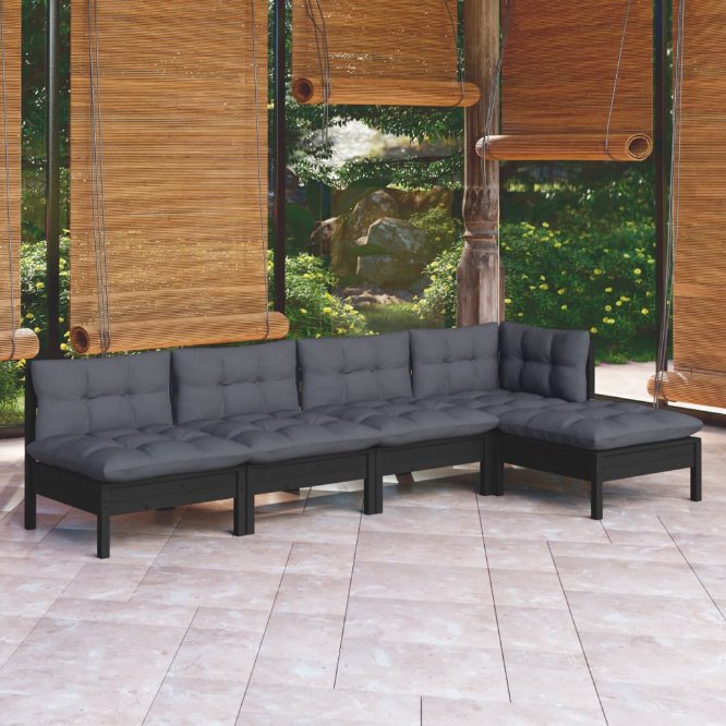 vidaXL 5-tlg. Garten-Lounge-Set mit Grauen Kissen Kiefernholz