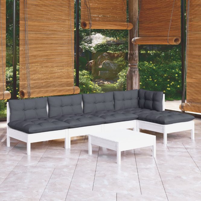 vidaXL 6-tlg. Garten-Lounge-Set mit Grauen Kissen Kiefernholz