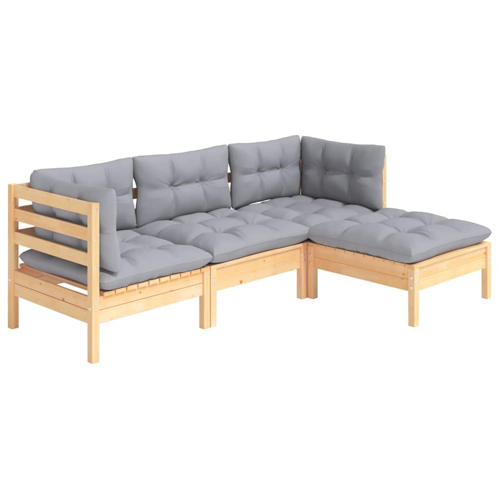 vidaXL 4-tlg. Garten-Lounge-Set mit Grauen Kissen Kiefernholz