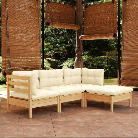 vidaXL 4-tlg. Garten-Lounge-Set mit Grauen Kissen Kiefernholz
