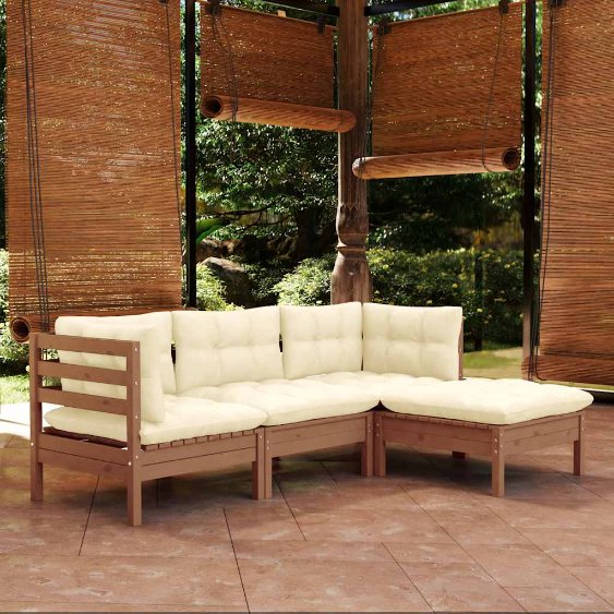 vidaXL 4-tlg. Garten-Lounge-Set mit Grauen Kissen Kiefernholz