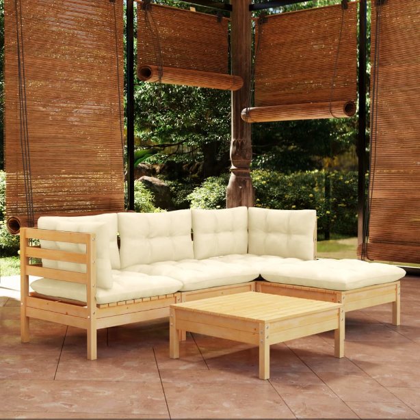 vidaXL 5-tlg. Garten-Lounge-Set mit Grauen Kissen Kiefernholz