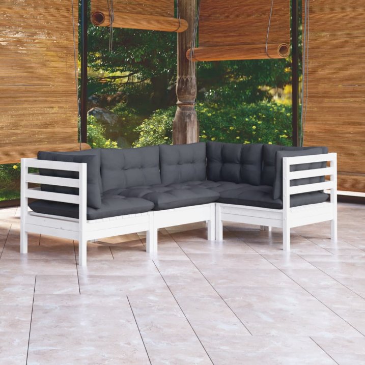 vidaXL 4-tlg. Garten-Lounge-Set mit Grauen Kissen Kiefernholz