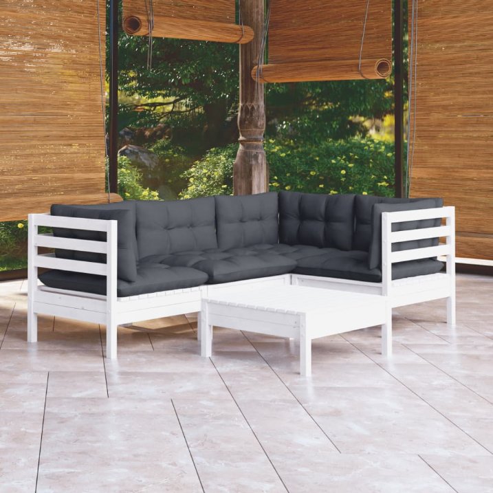 vidaXL 5-tlg. Garten-Lounge-Set mit Grauen Kissen Kiefernholz