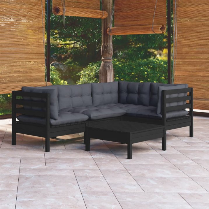 vidaXL 5-tlg. Garten-Lounge-Set mit Grauen Kissen Kiefernholz