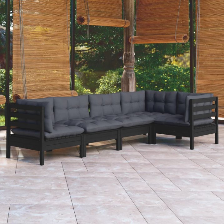vidaXL 5-tlg. Garten-Lounge-Set mit Grauen Kissen Kiefernholz