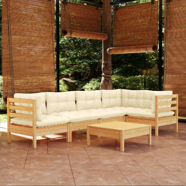 vidaXL 6-tlg. Garten-Lounge-Set mit Grauen Kissen Kiefernholz
