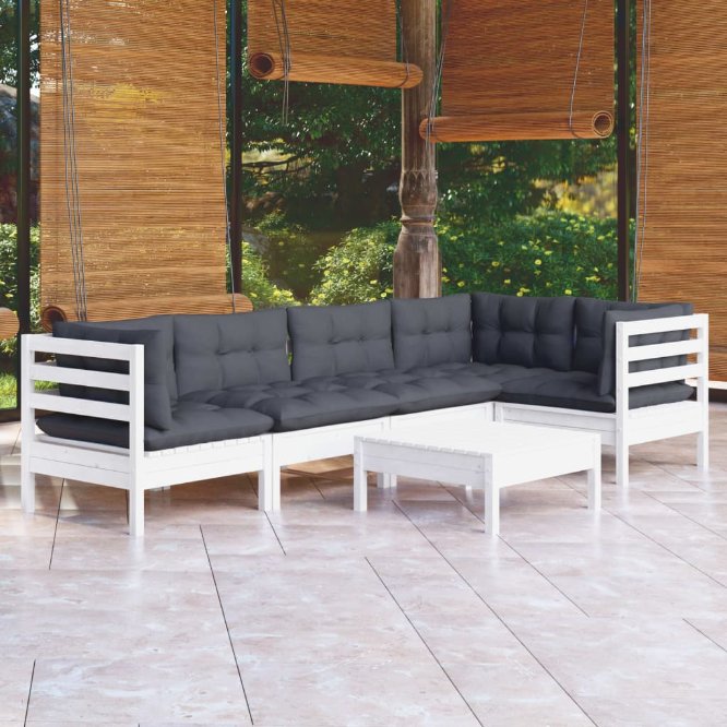vidaXL 6-tlg. Garten-Lounge-Set mit Grauen Kissen Kiefernholz