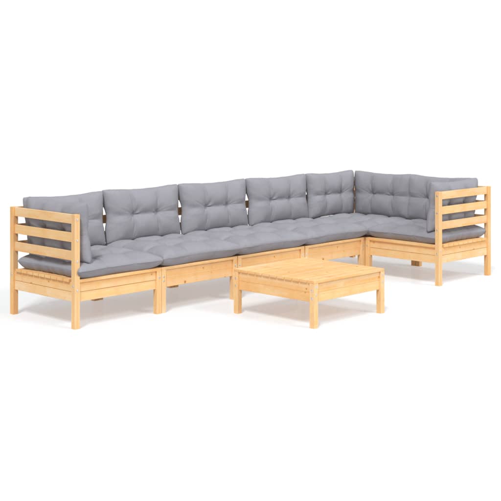 vidaXL 7-tlg. Garten-Lounge-Set mit Grauen Kissen Kiefernholz