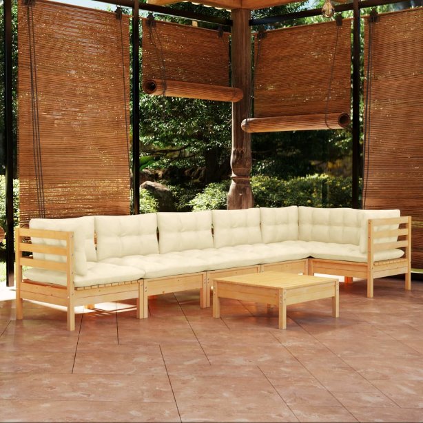 vidaXL 7-tlg. Garten-Lounge-Set mit Grauen Kissen Kiefernholz