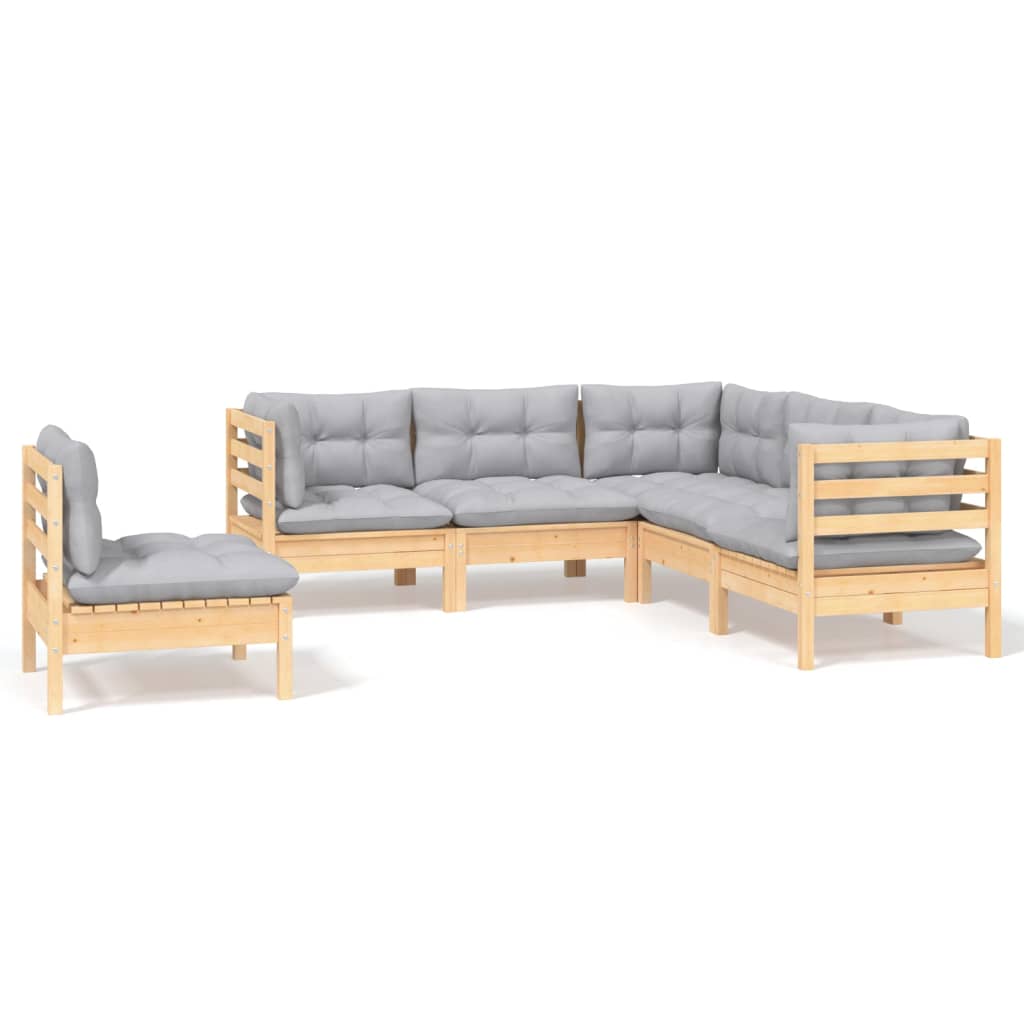 vidaXL 5-tlg. Garten-Lounge-Set mit Grauen Kissen Kiefernholz