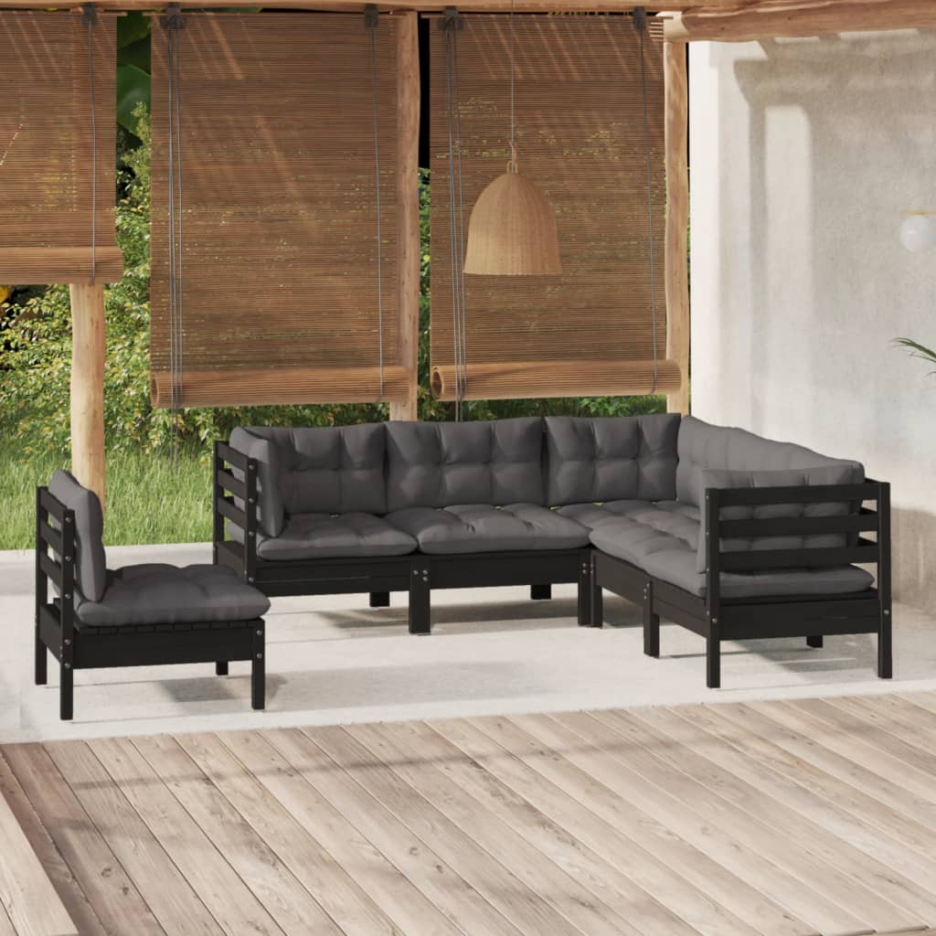 vidaXL 5-tlg. Garten-Lounge-Set mit Grauen Kissen Kiefernholz
