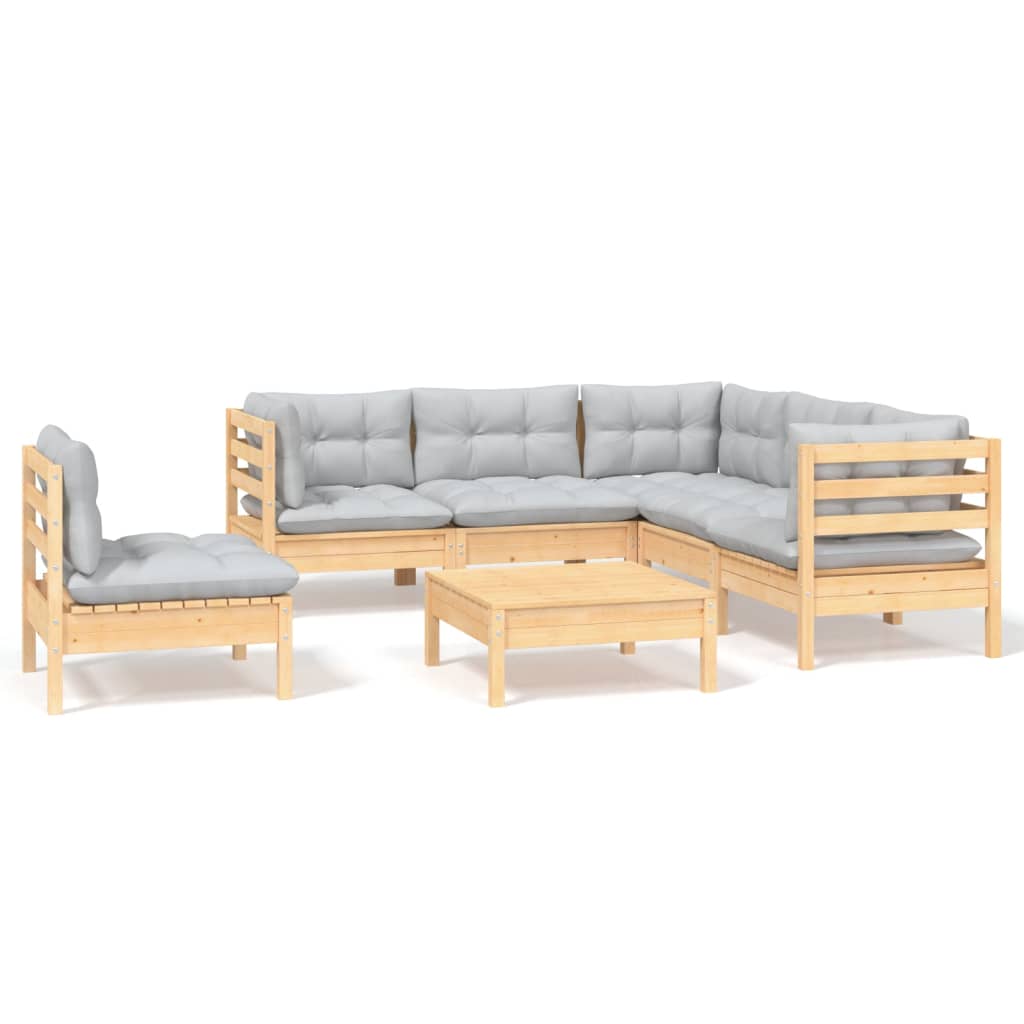 vidaXL 6-tlg. Garten-Lounge-Set mit Grauen Kissen Kiefernholz