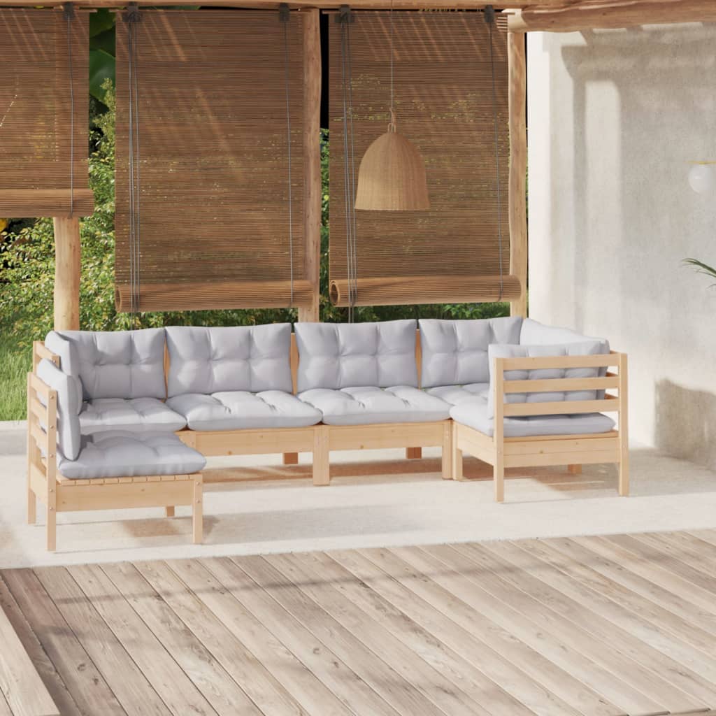 vidaXL 6-tlg. Garten-Lounge-Set mit Grauen Kissen Kiefernholz