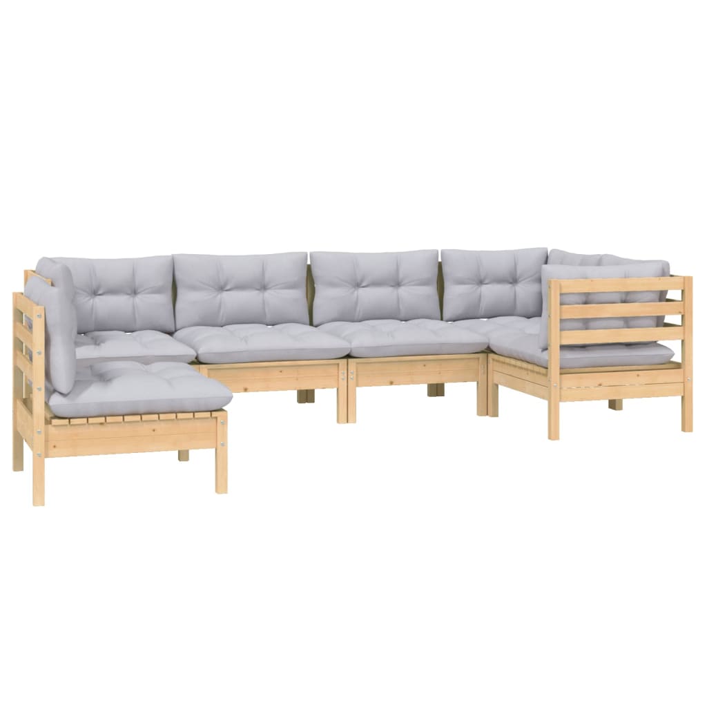 vidaXL 6-tlg. Garten-Lounge-Set mit Grauen Kissen Kiefernholz