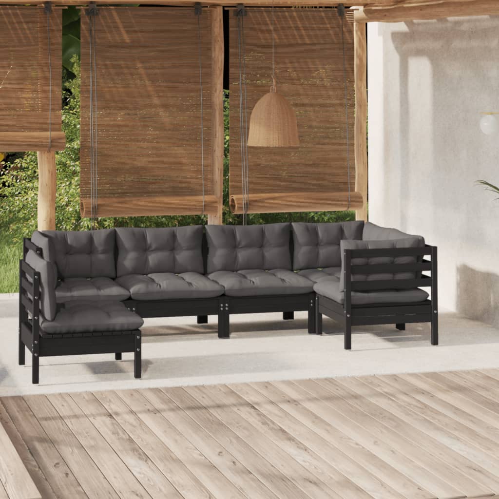 vidaXL 6-tlg. Garten-Lounge-Set mit Grauen Kissen Kiefernholz